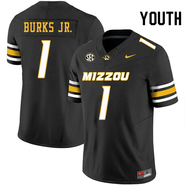 Youth #1 Marvin Burks Jr. Missouri Tigers College Football Jerseys Stitched-Black